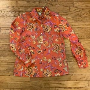 Ann Taylor Orange Floral Button Down